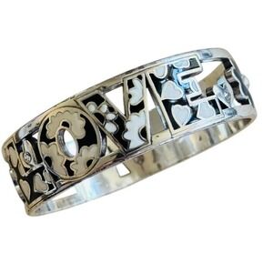 Brighton Love Block Bangle Bracelet Heart Floral Swarovski Crystal Silver Plated